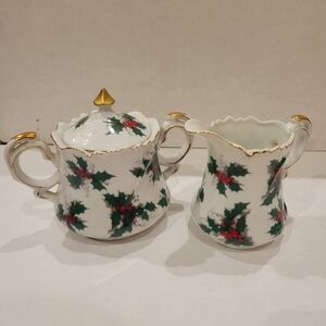 Vintage Lefton Holly Sugar & Creamer Set